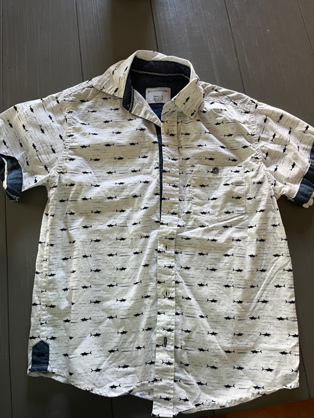 Short-Sleeve Shark Print Button-Down Shirt - White/Black
